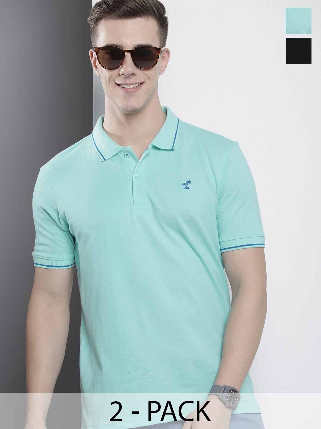 

The Indian Garage Co Men Solid Polo Collar Short Sleeves T-Shirt, Turquoise blue