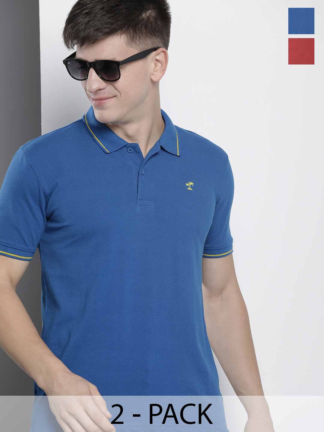 

The Indian Garage Co Men Solid Polo Collar Short Sleeves T-Shirt, Blue