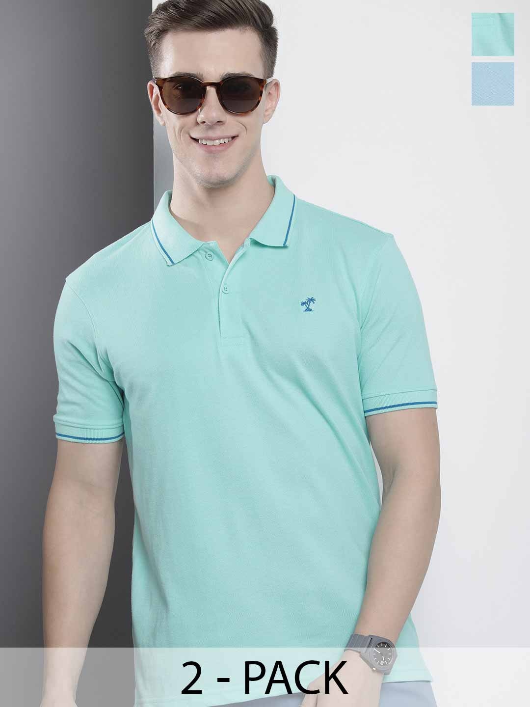 

The Indian Garage Co Men Solid Polo Collar Short Sleeves T-Shirt, Turquoise blue