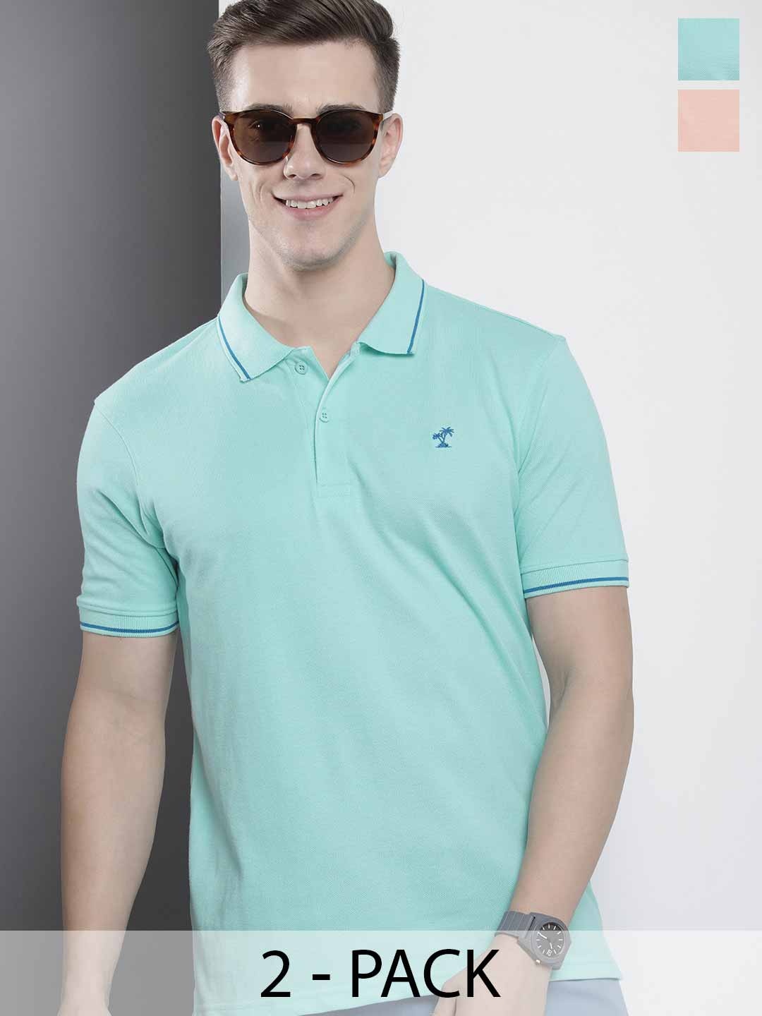 

The Indian Garage Co Men Solid Polo Collar Short Sleeves T-Shirt, Turquoise blue