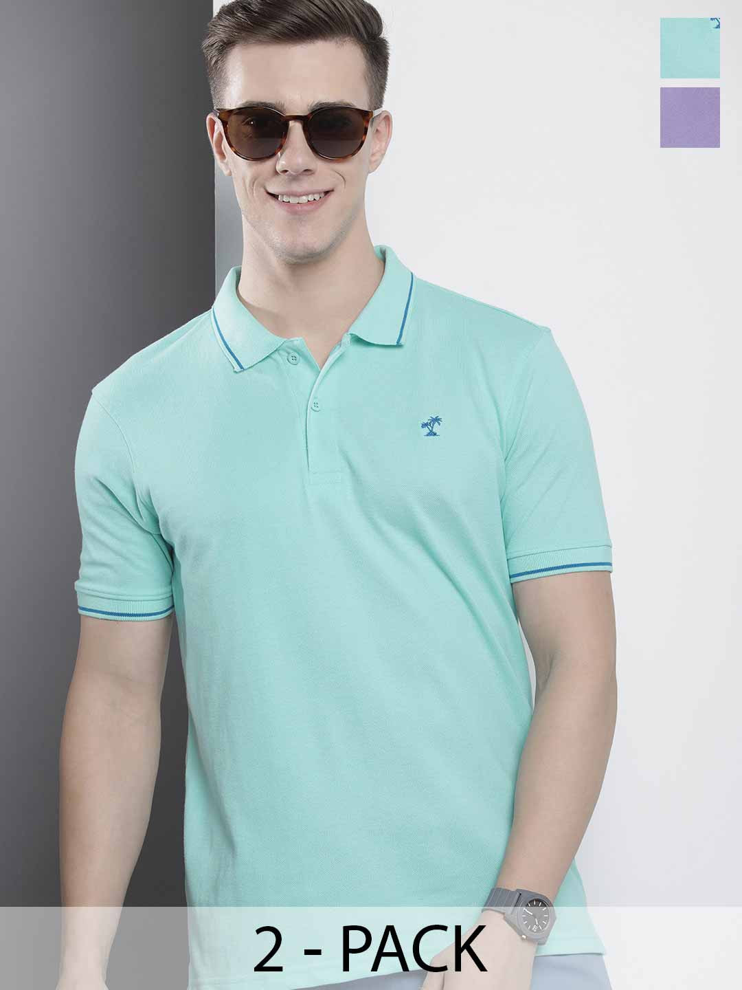 

The Indian Garage Co Men Solid Polo Collar Short Sleeves T-Shirt, Turquoise blue