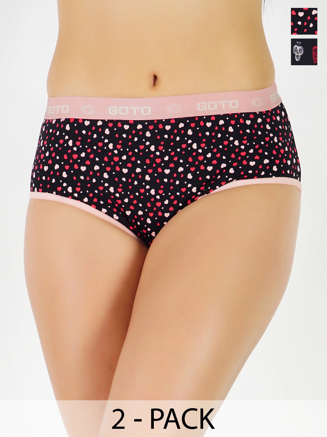 

GOTO Pack Of 2 Printed Mid-Rise Hipster Briefs, Black