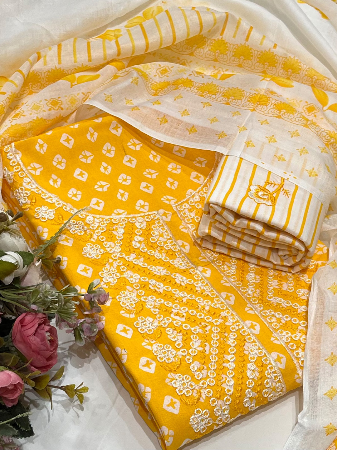 

SALWAR STUDIO Embroidered Unstitched Dress Material, Yellow