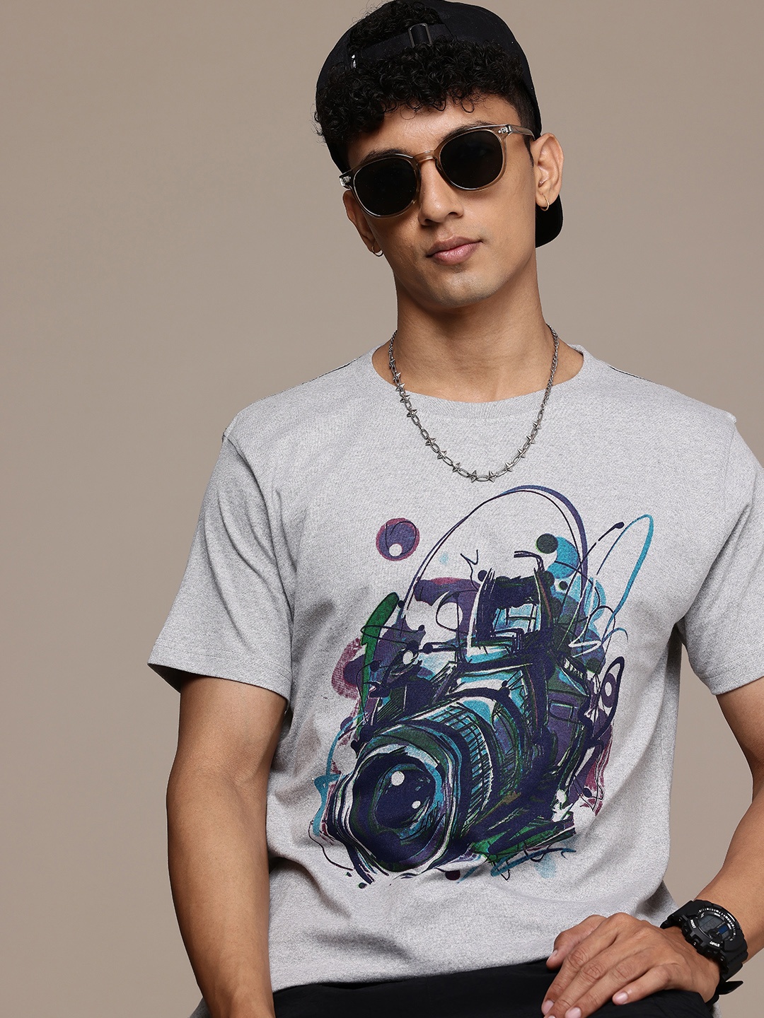 

Moda Rapido Men Graphic Printed T-shirt, Grey melange