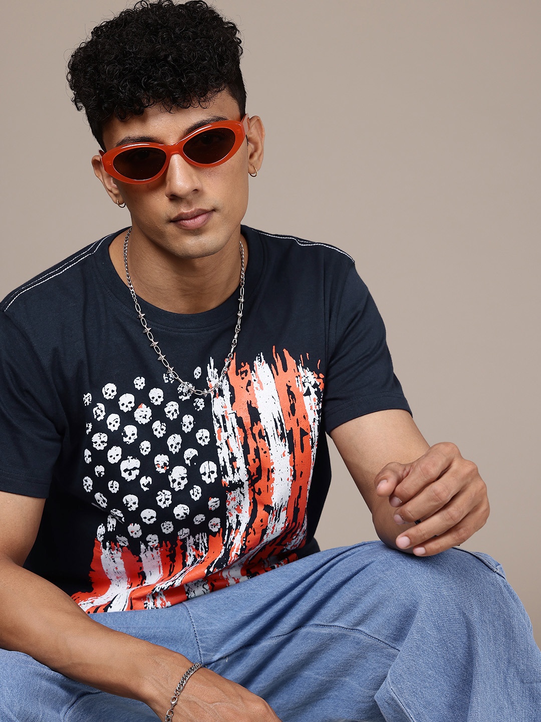 

Moda Rapido Men Graphic Printed T-shirt, Navy blue