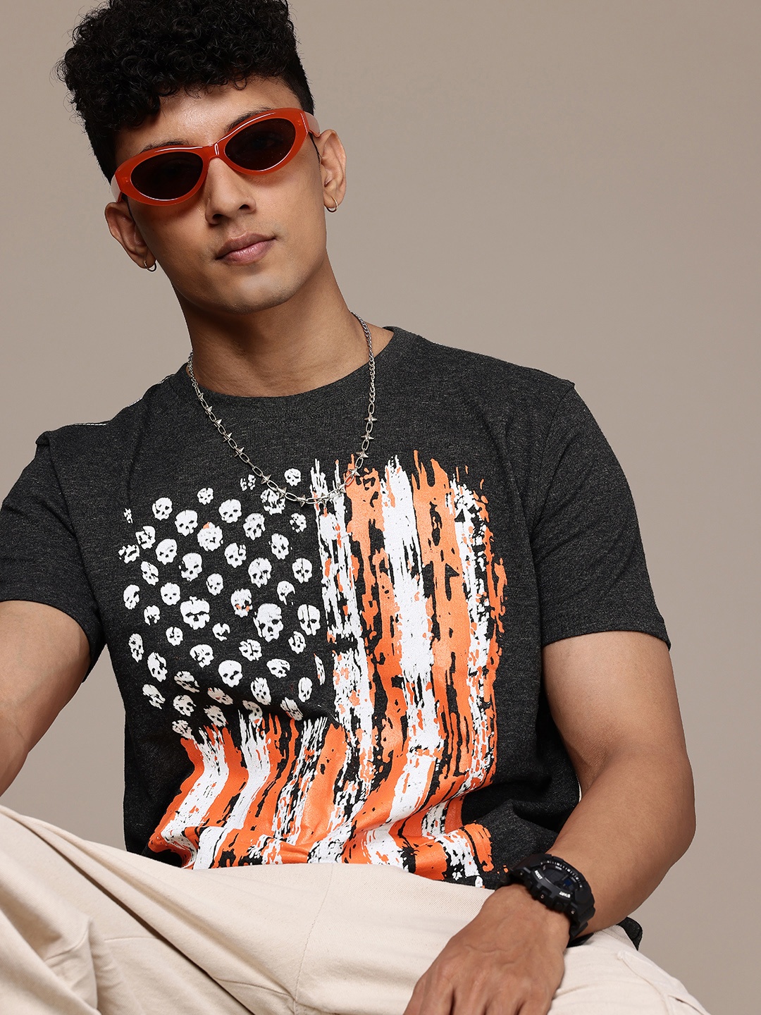 

Moda Rapido Men Graphic Printed T-shirt, Charcoal