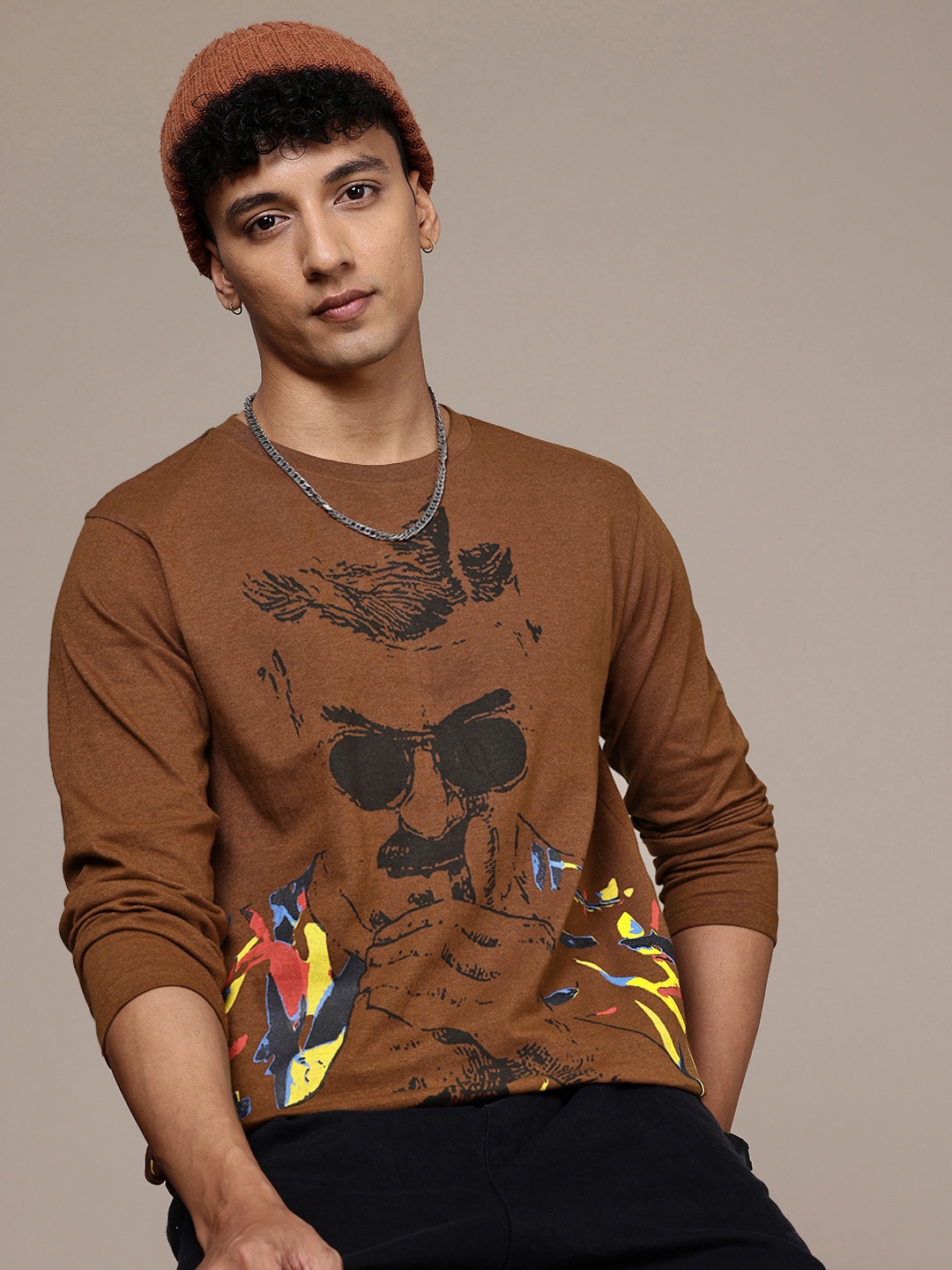 

Moda Rapido Men Graphic Printed T-shirt, Brown