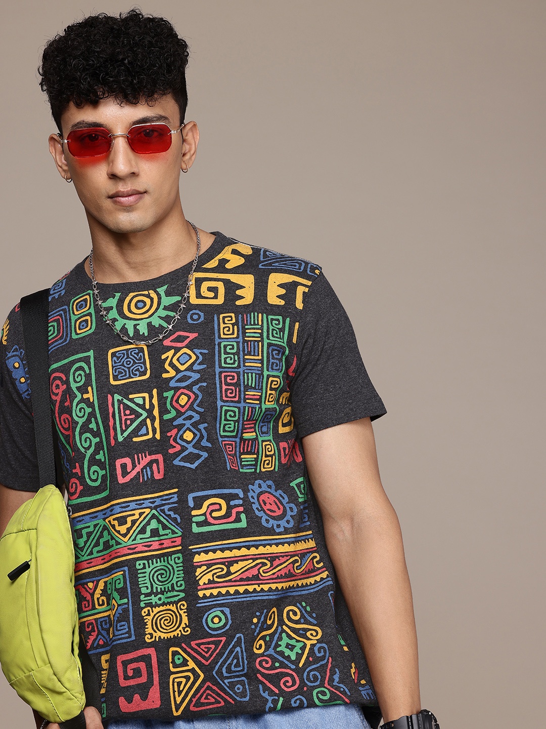 

Moda Rapido Men Conversational Printed T-shirt, Charcoal