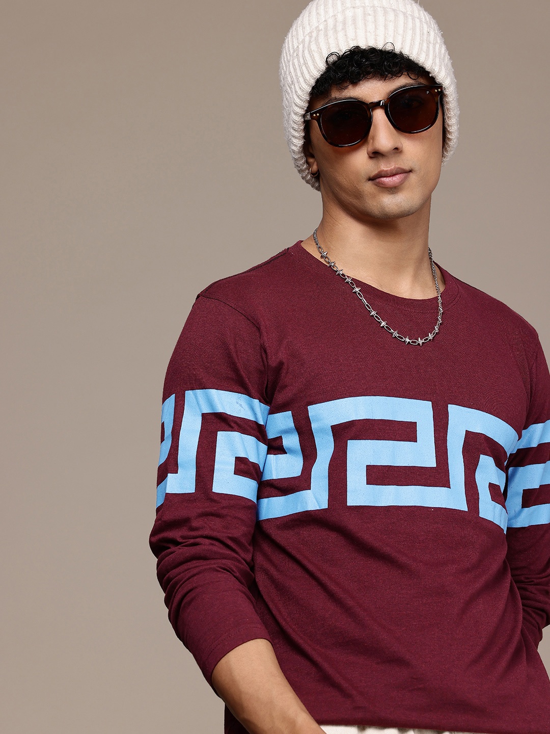 

Moda Rapido Men Geometric Printed T-shirt, Burgundy