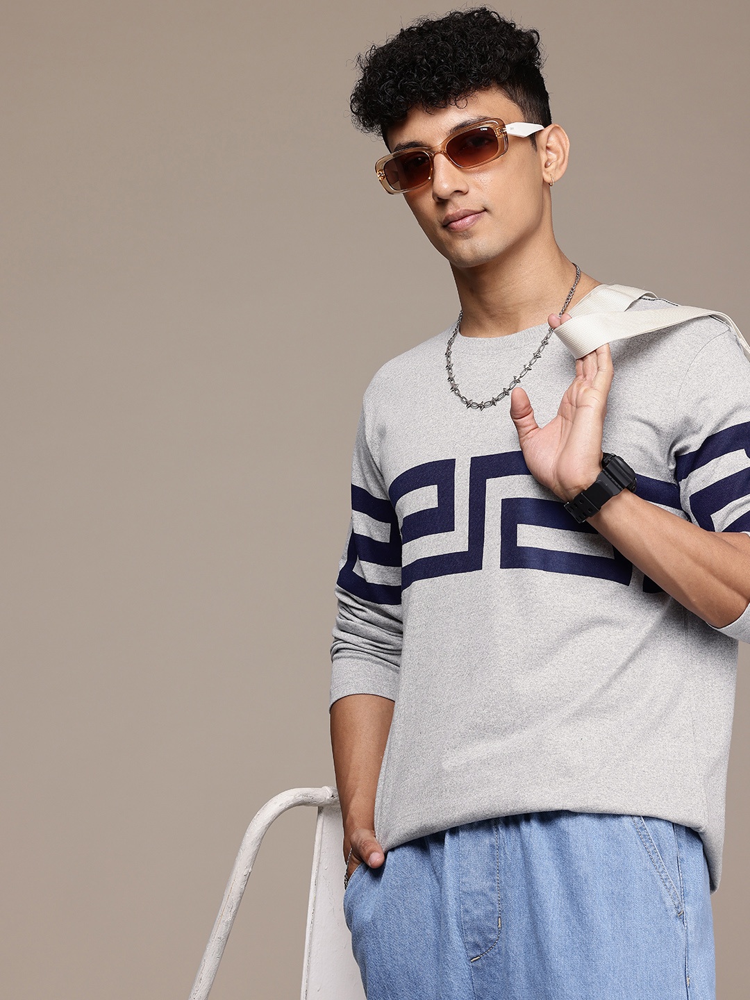 

Moda Rapido Men Geometric Printed T-shirt, Grey melange