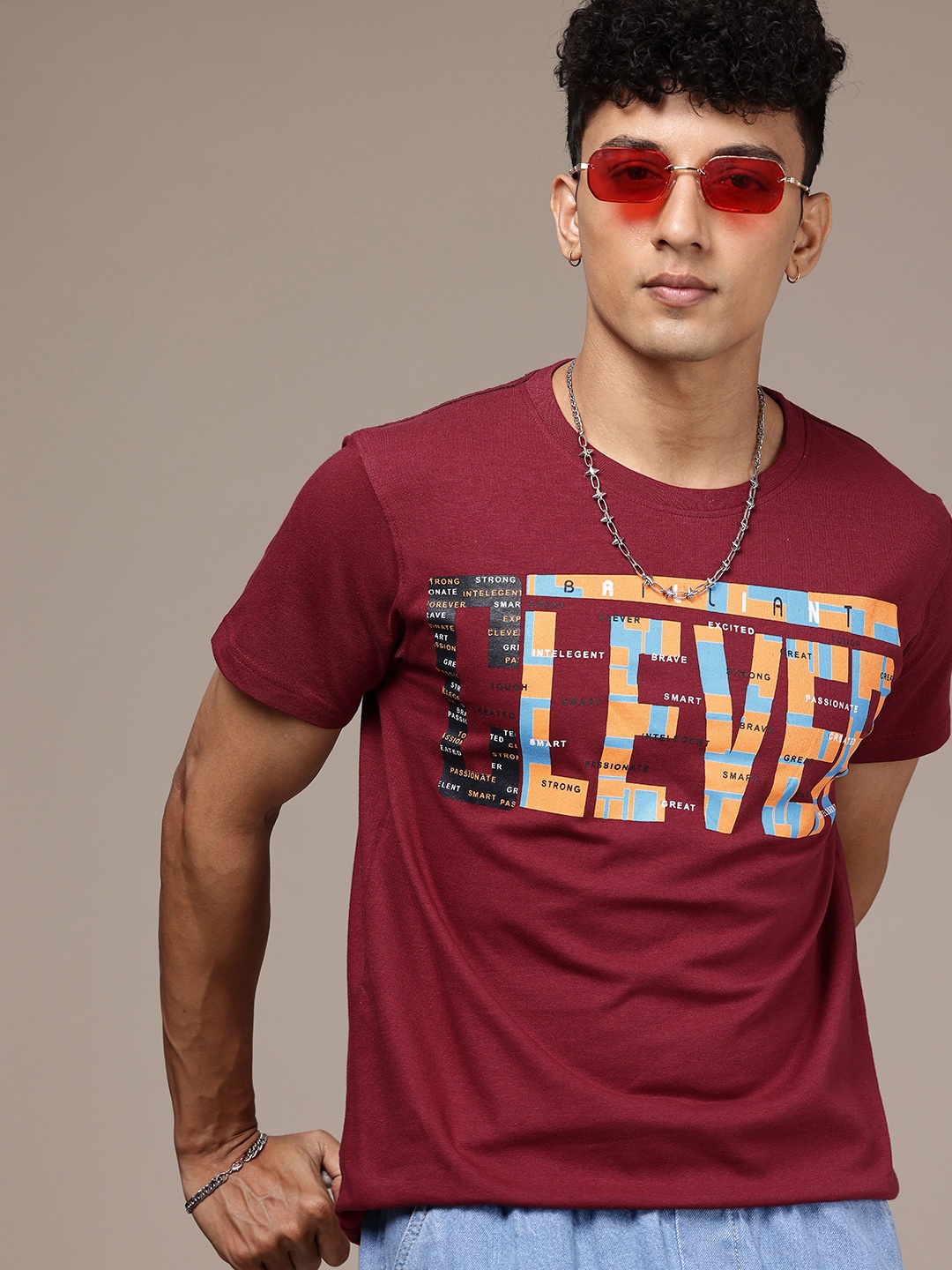 

Moda Rapido Men Typography Printed T-shirt, Maroon