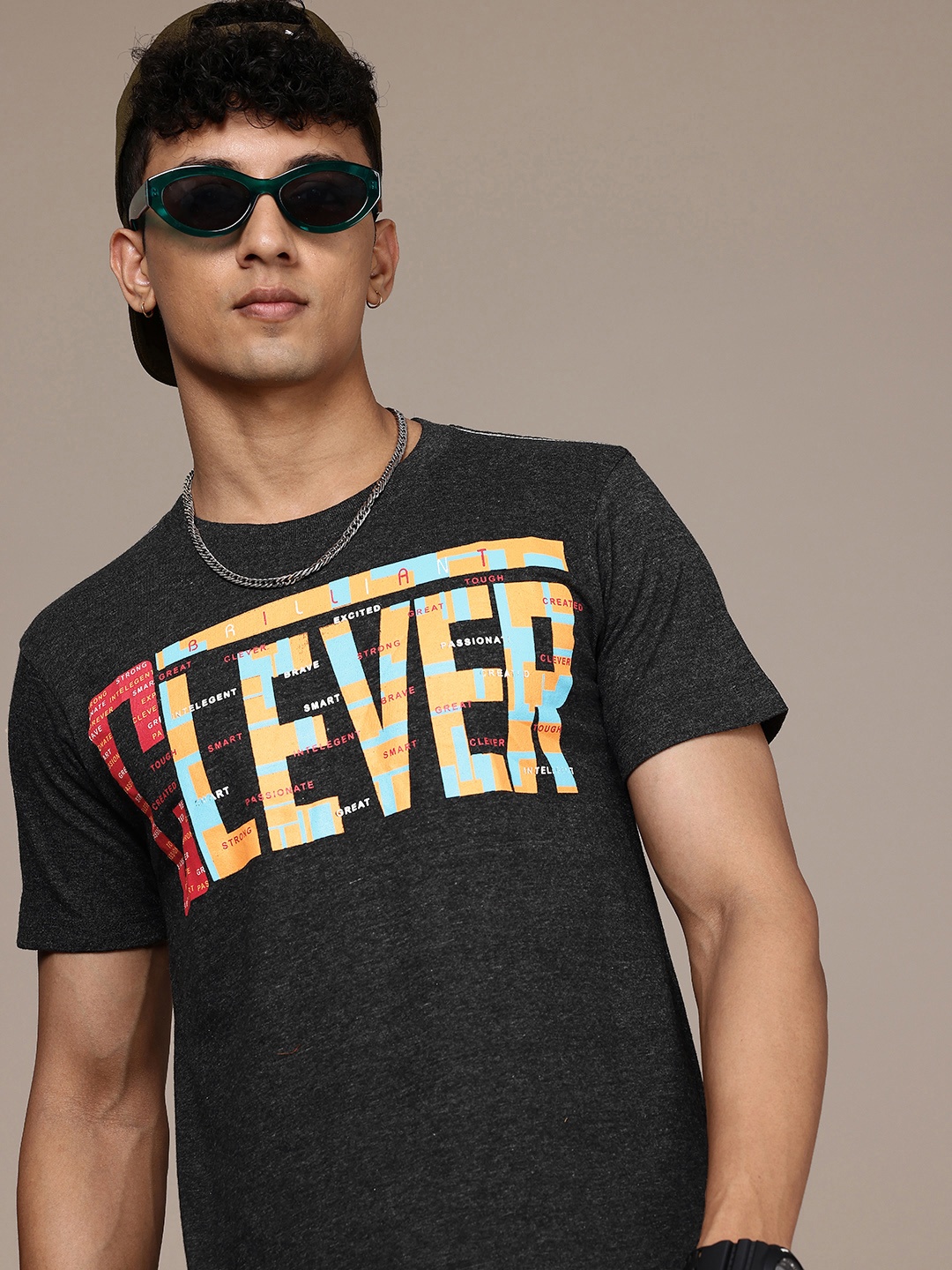 

Moda Rapido Typography Printed T-shirt, Charcoal