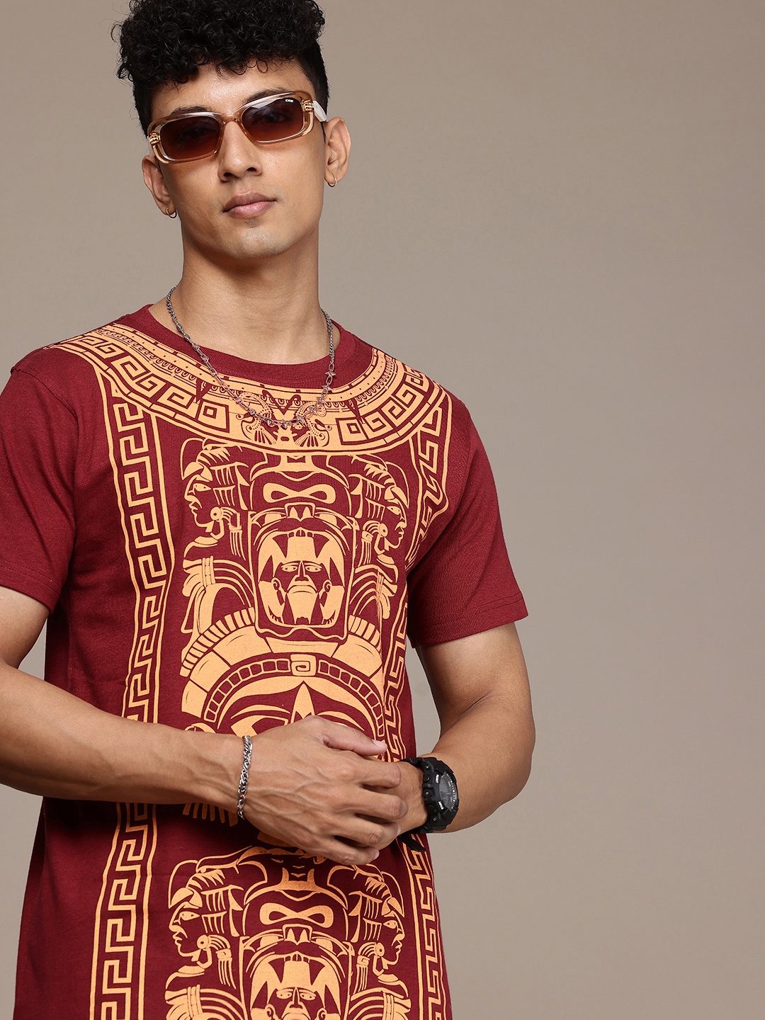 

Moda Rapido Men Tribal Graphic Printed T-shirt, Maroon