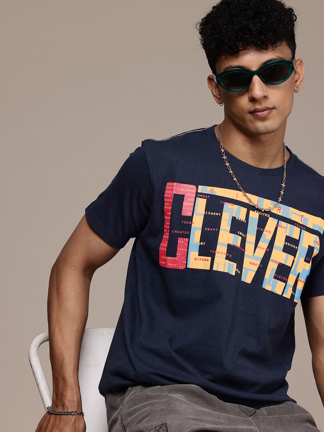 

Moda Rapido Men Typography Printed T-shirt, Navy blue