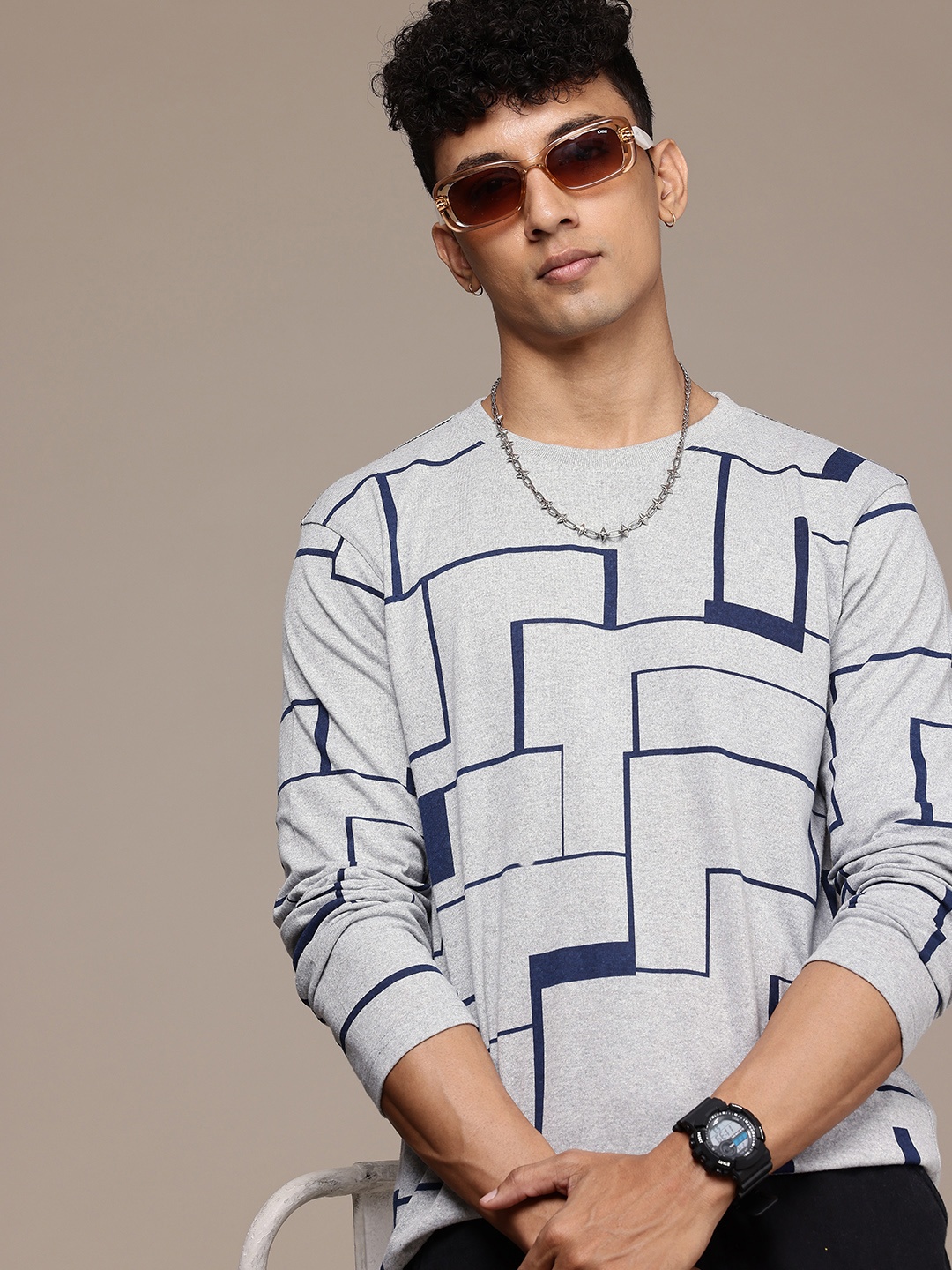 

Moda Rapido Men Graphic Printed T-shirt, Grey melange
