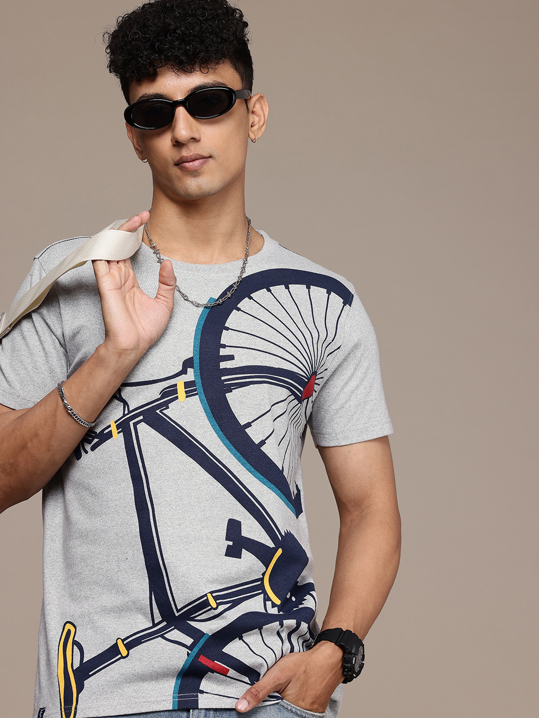 

Moda Rapido Men Conversational Printed T-shirt, Grey melange