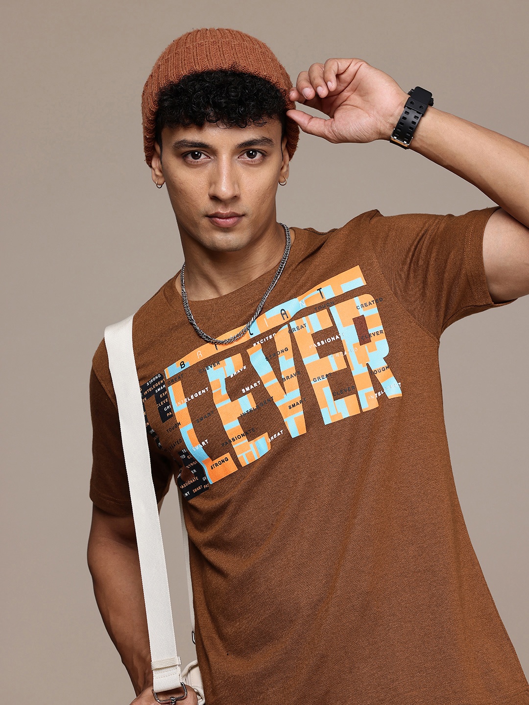 

Moda Rapido Men Typography Printed T-shirt, Brown