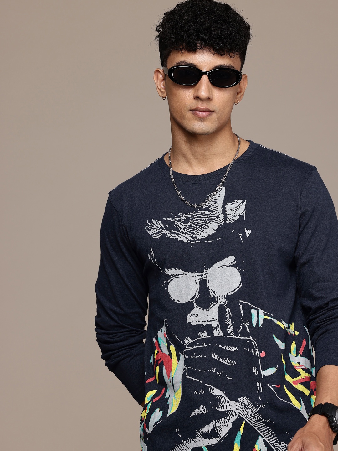 

Moda Rapido Men Graphic Printed T-shirt, Navy blue