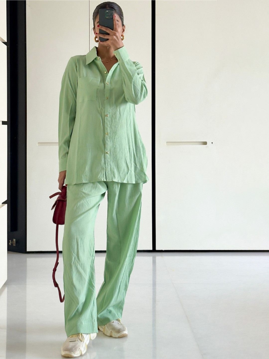 

LABEL KANUPRIYA Shirt Collar Shirt With Trousers, Green