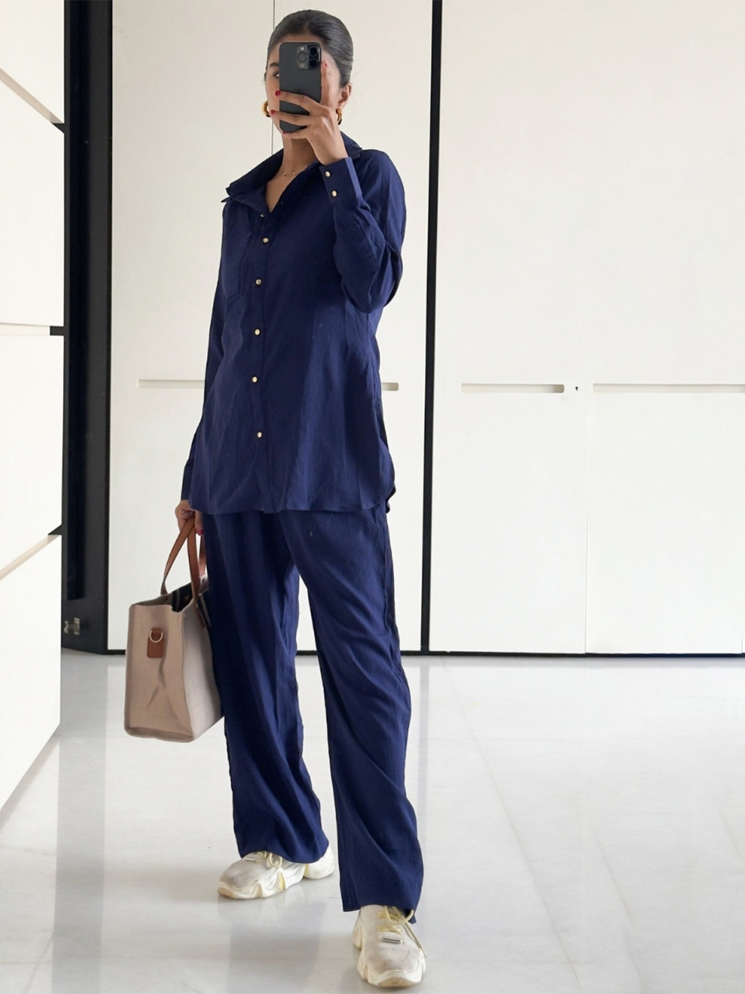 

LABEL KANUPRIYA Shirt Collar Shirt With Trousers, Navy blue