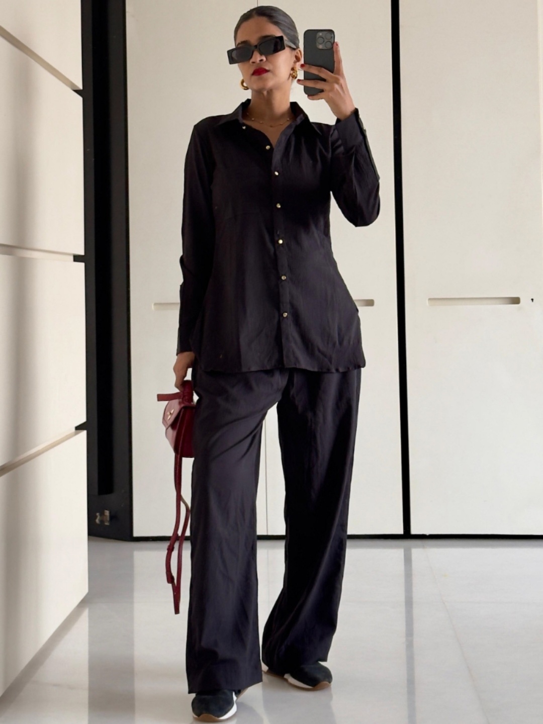 

LABEL KANUPRIYA Shirt Collar Shirt With Trousers, Black