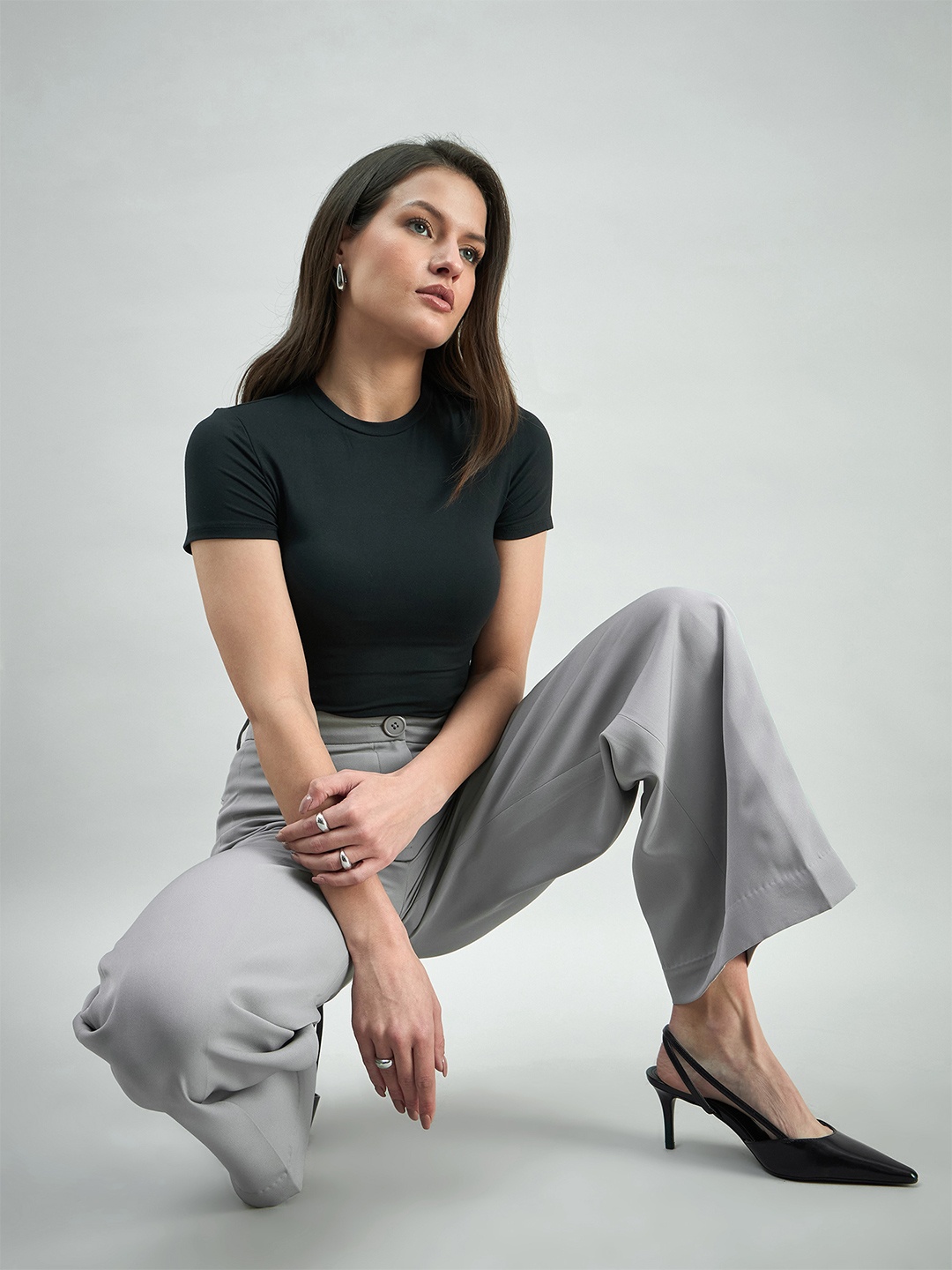 

PowerSutra Women Comfort Straight Fit High-Rise Formal Trousers, Grey