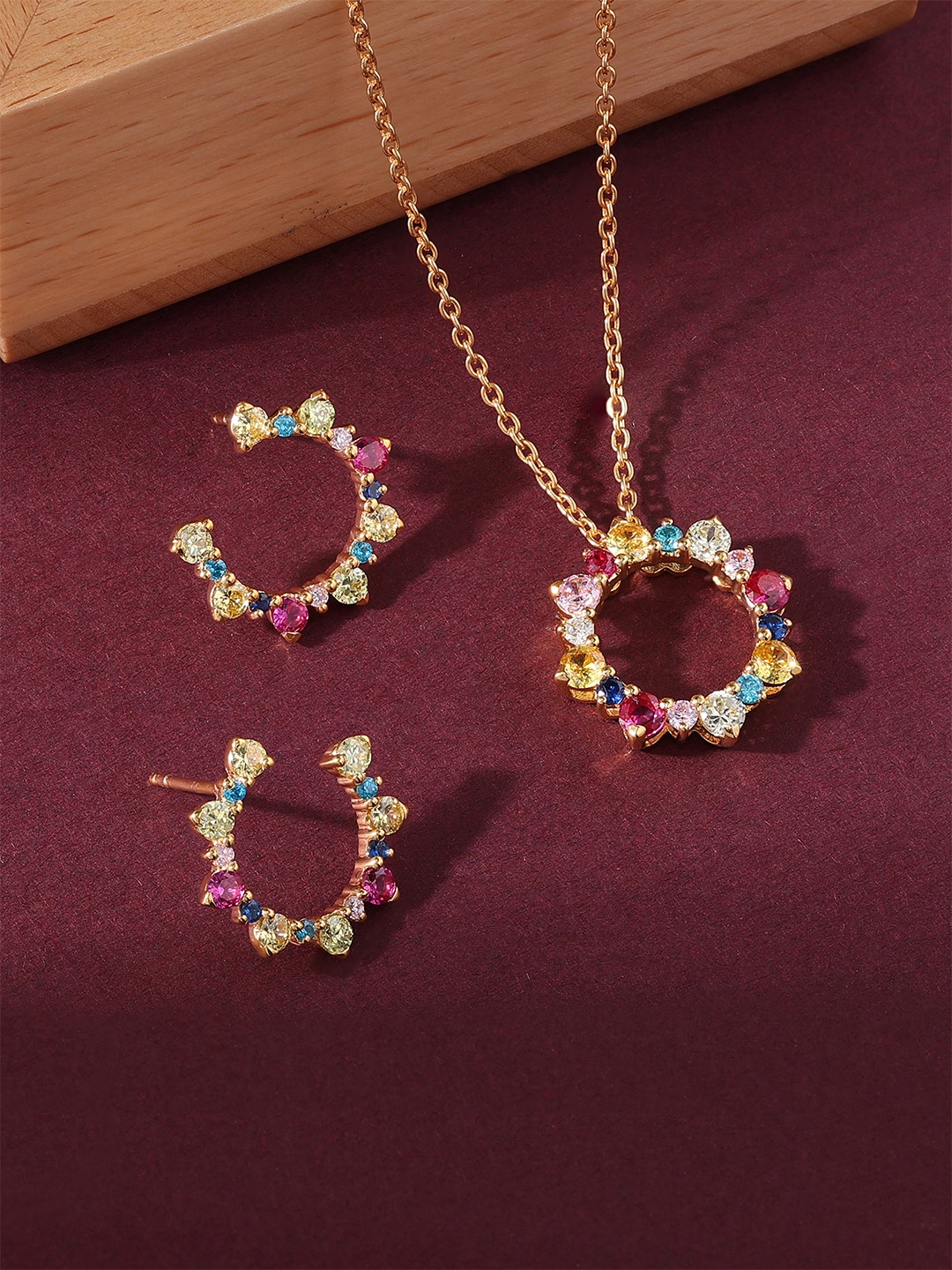

Ornate Jewels 925 Sterling Silver 18KT Gold Plated AD Stone Studded Jewellery Set