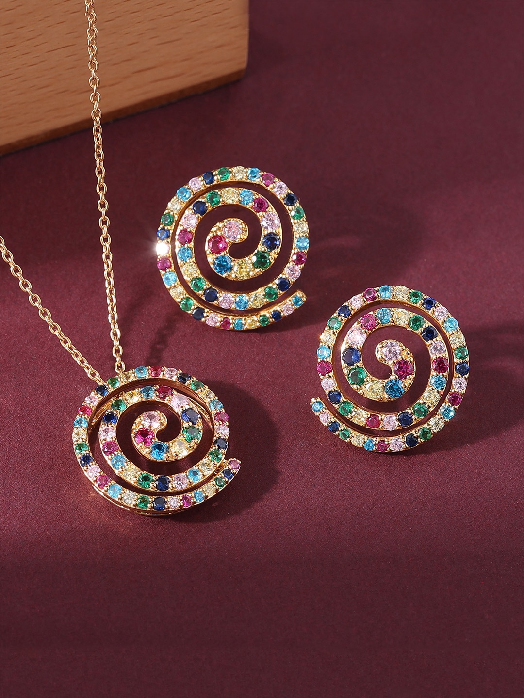

Ornate Jewels 925 Sterling Silver 18KT Gold Plated AD Stone Studded Jewellery Set