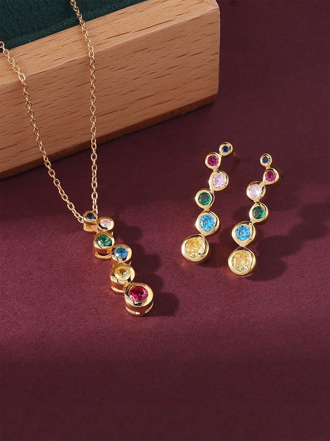 

Ornate Jewels 925 Sterling Silver 18KT Gold Plated AD Stone Studded Jewellery Set