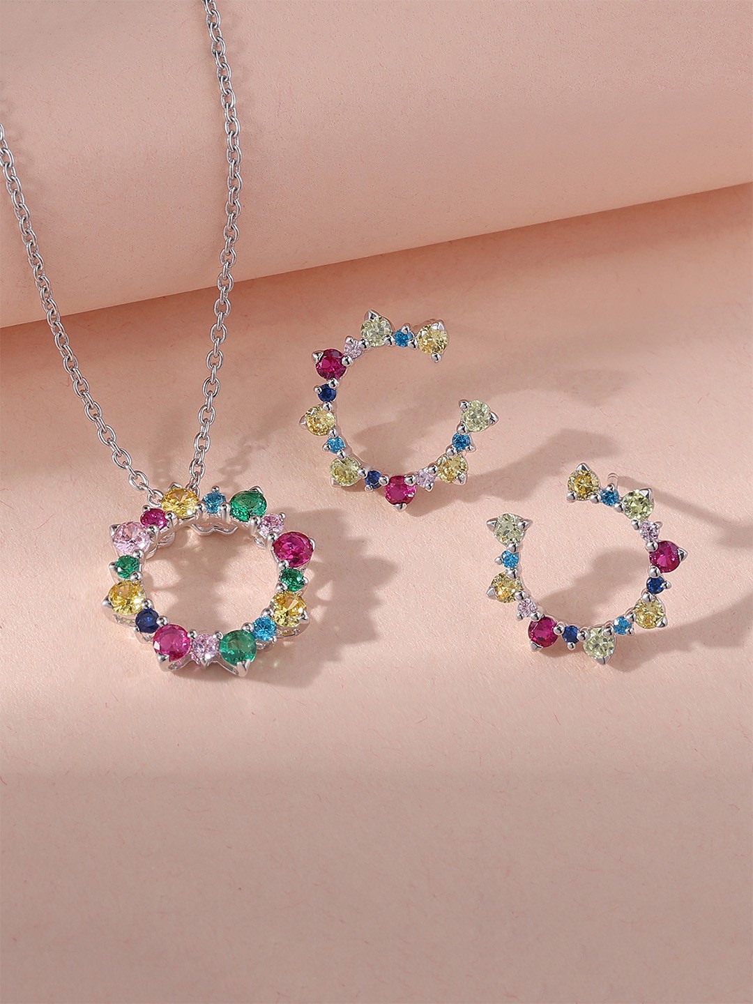 

Ornate Jewels 925 Sterling Silver Rhodium-Plated American Diamonds Studded Jewellery Set
