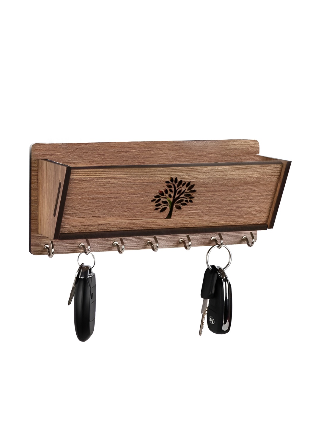 

SEHAZ ARTWORKS Brown Slant-Tree-Balcony 7 Hooks Wooden Key Holder