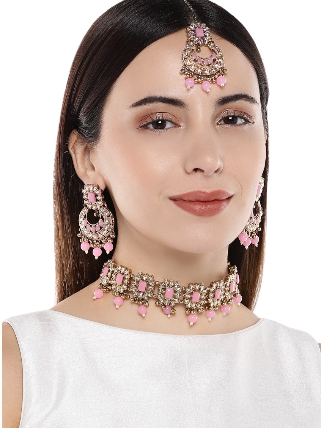 

Anouk Gold-Plated Kundan-Studded & Beaded Choker Jewellery Set