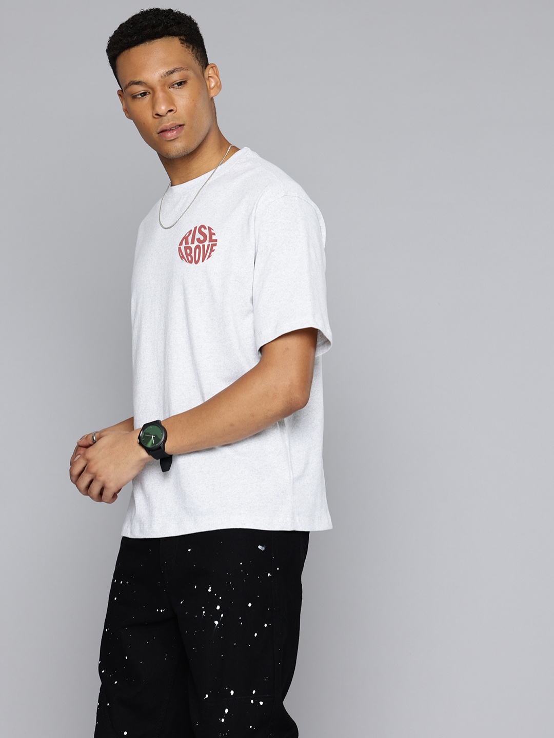 

R.Code by The Roadster Life Co. Men Applique T-shirt, Silver