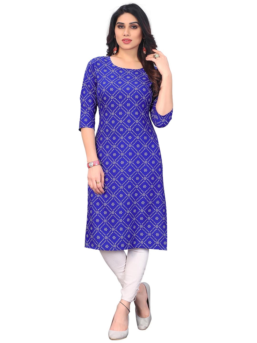KETAKI FASHION Women Geometric Printed Mirror Work Crepe Kurta, Multi