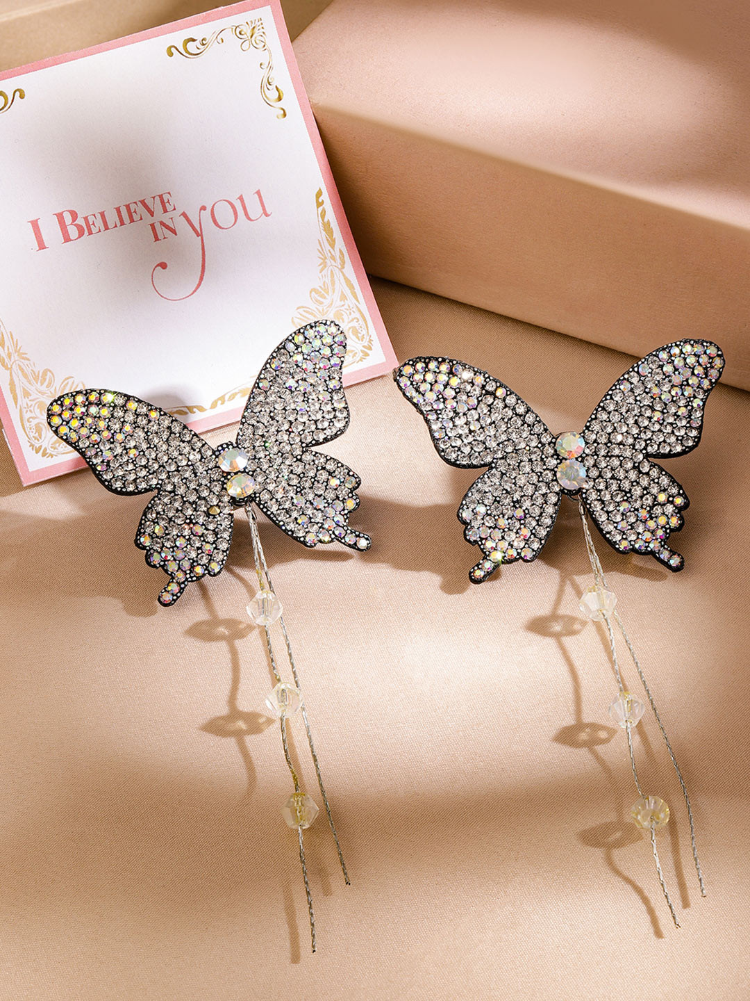 

Rubans Valentine's Voguish Silver-Plated Butterfly Drop Earrings