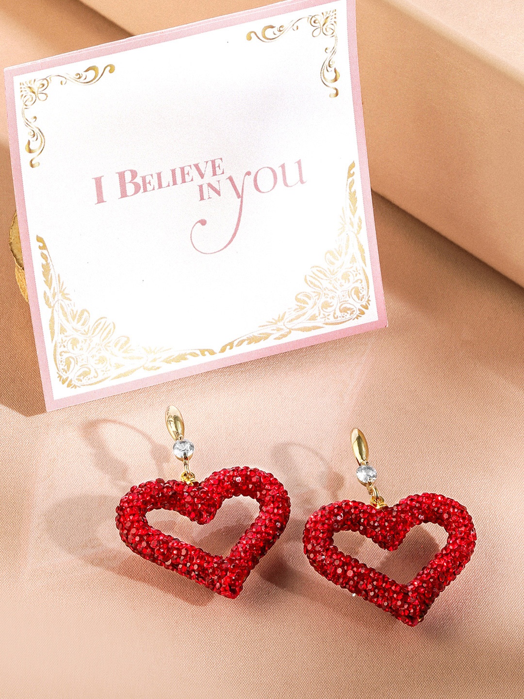 

Rubans Valentine's Voguish Gold-Plated Heart Shaped Drop Earrings