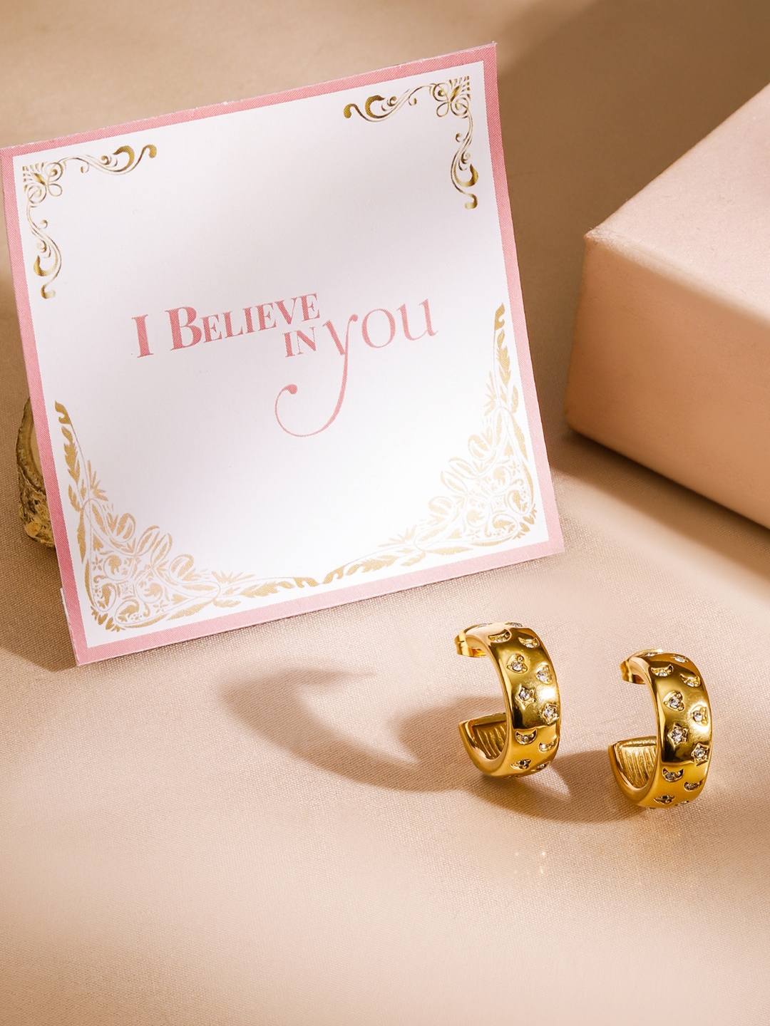 

Rubans Valentine's Voguish 18K Gold Plated Demi-Fine Tarnish-Free AD Half Hoop Earrings