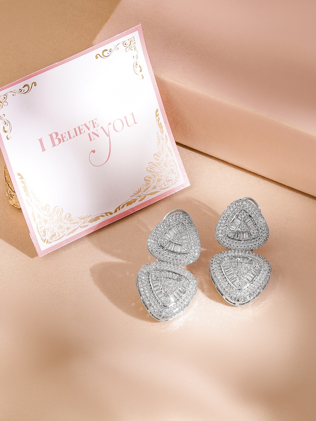 

Rubans Valentine's Rhodium Plated Premium AAA Crystal & Cubic Zirconia Drop Earrings, Silver