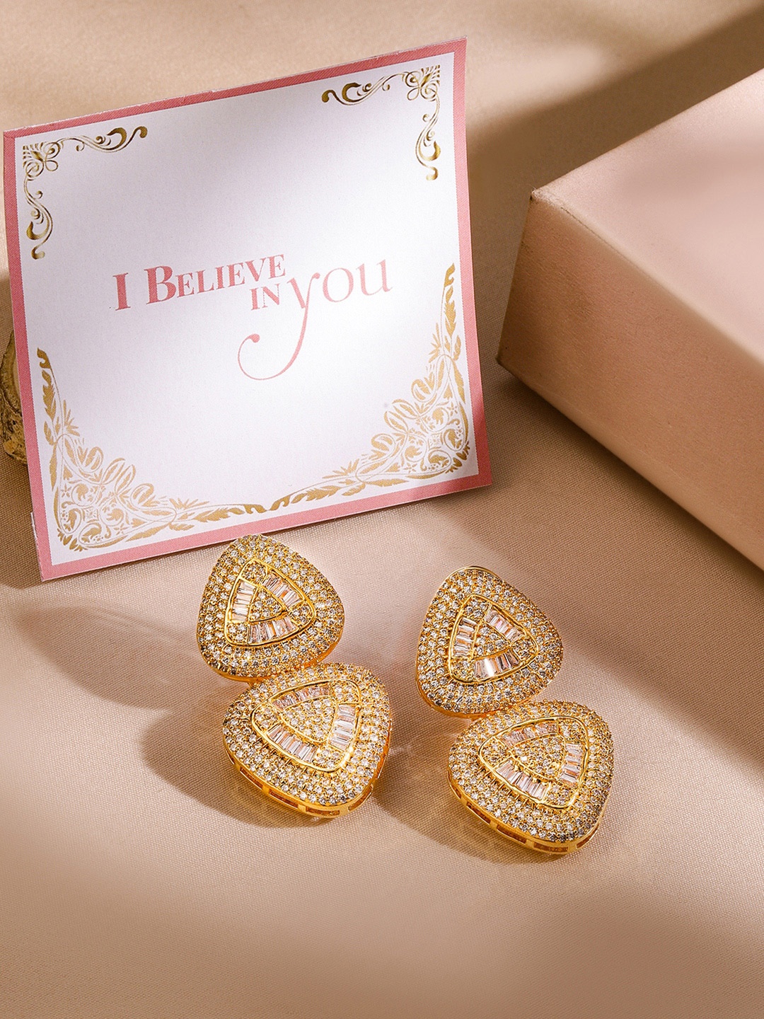 

Rubans Valentine's 24 K Gold-Plated Aaa Cubic Zirconia Studded Premium Drop Earrings