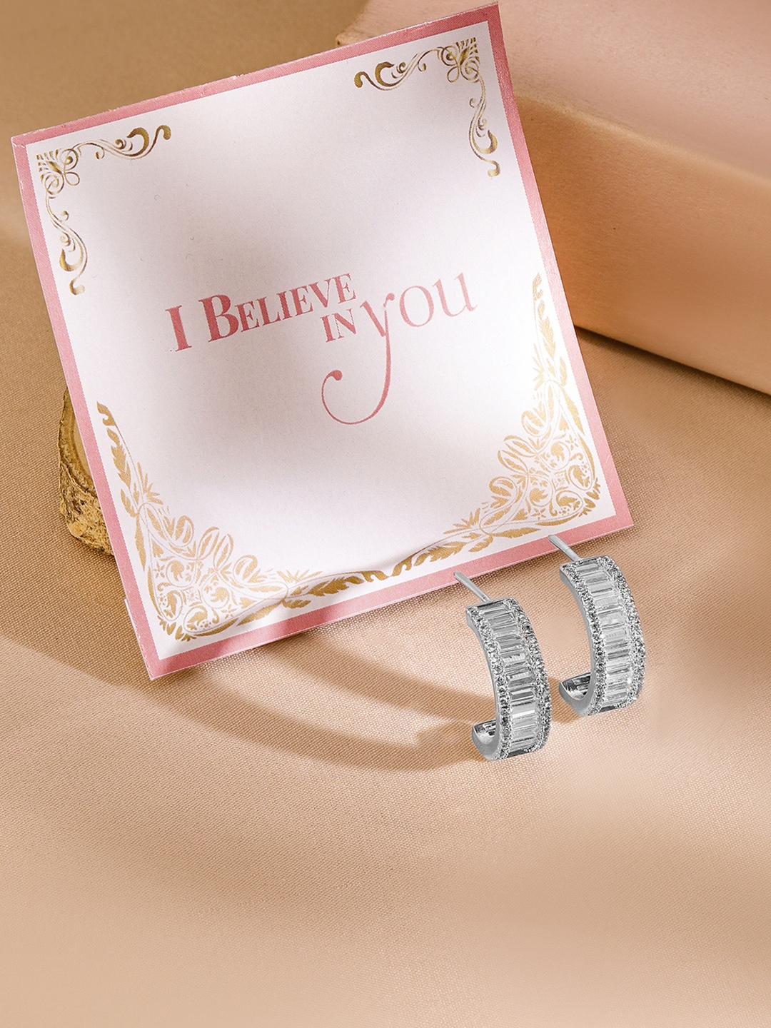 

Rubans Valentine's Rhodium-Plated Half Hoop Earrings, Silver