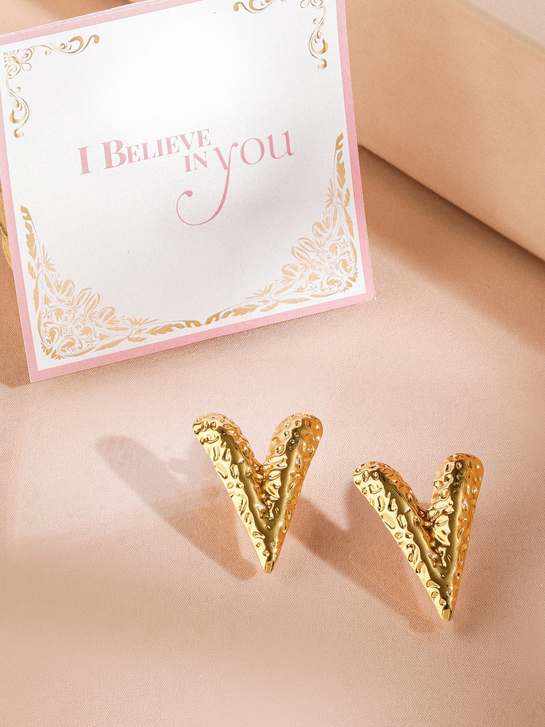 

Rubans Valentine's 18K Gold Plated Stainless Steel Tarnish Free Textured Demi-Fine Studs