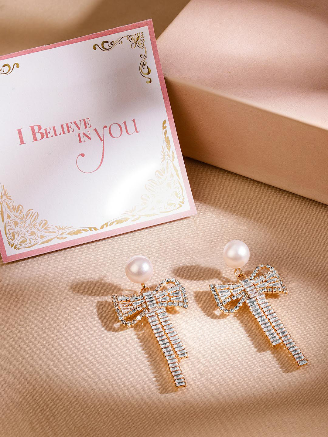 

Rubans Valentine's 18K Gold Plated Pearl Stone Studded Contemporary Shaped Drop Earrings, White
