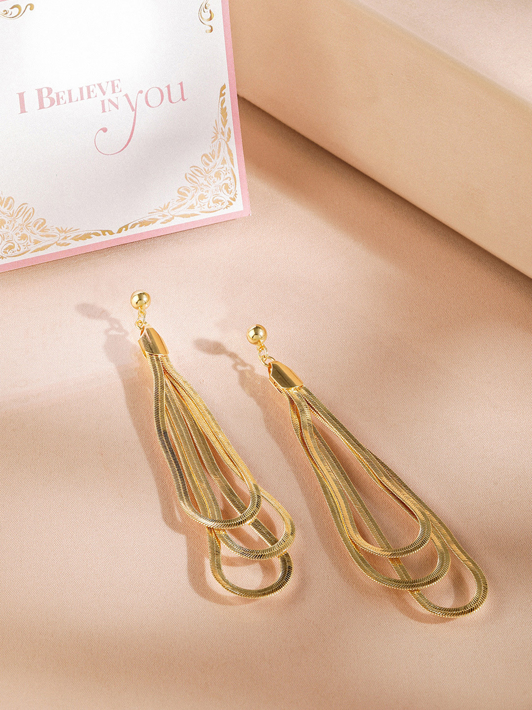 

Rubans Valentine's 18K Gold Plated Multi-Layered Long Dangle Earrings with Teardrop Design