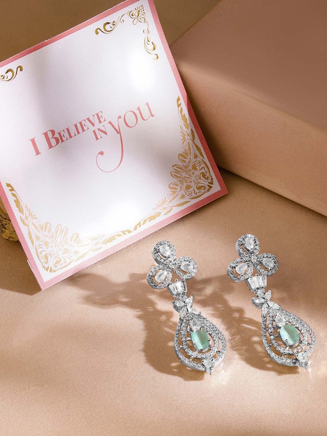 

Rubans Valentine's Silver-Toned Crescent Shaped Drop Earrings