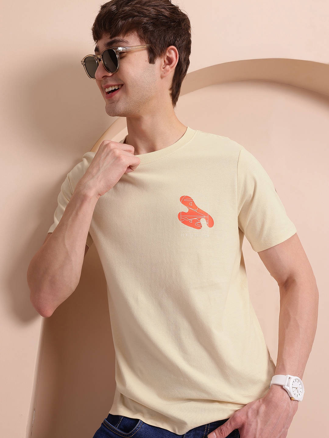 

Mast & Harbour Printed Pure Cotton T-shirt, Beige