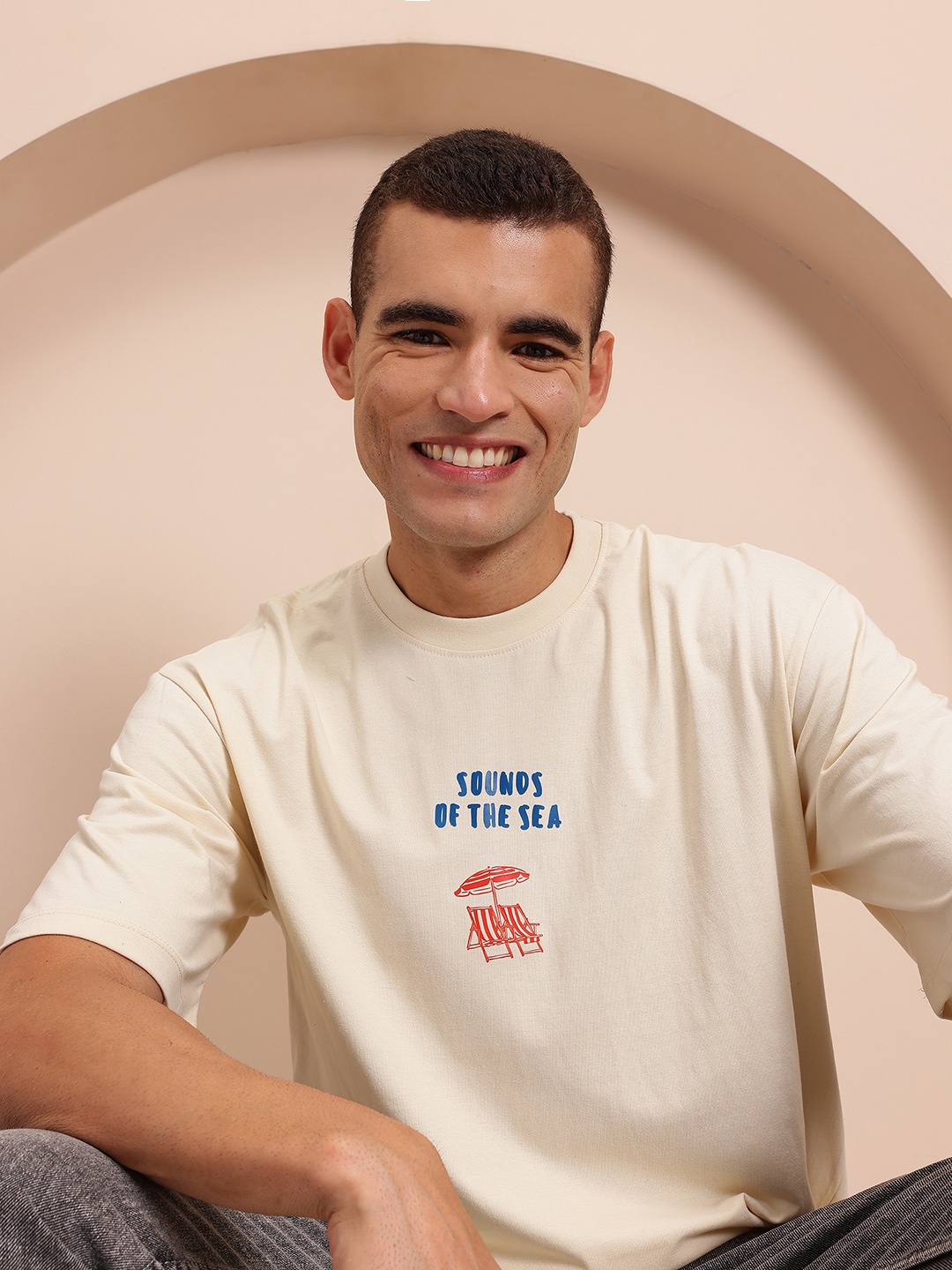 

Mast & Harbour Printed Pure Cotton T-shirts, Beige