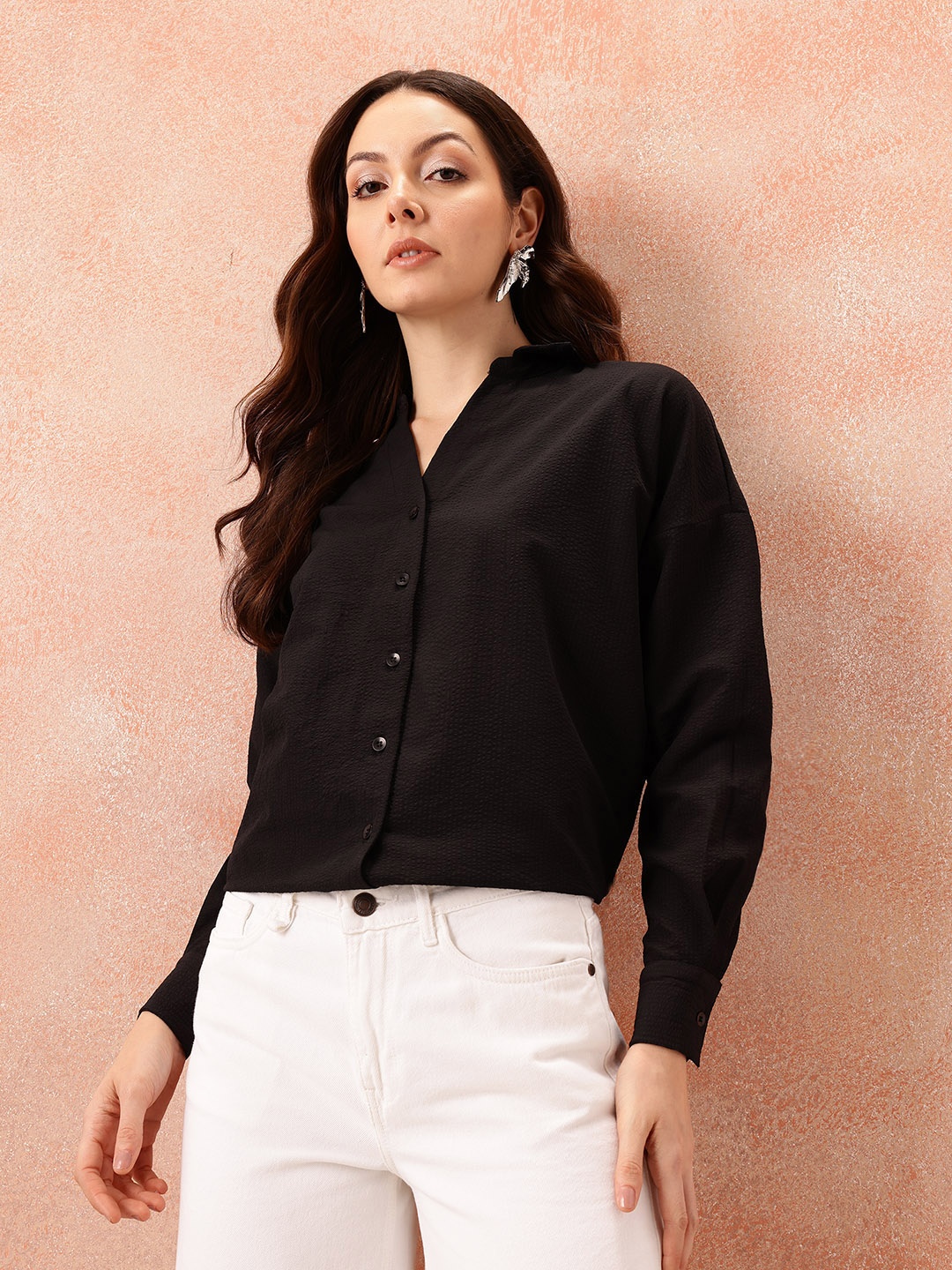 

all about you Seersucker Formal Shirt, Black