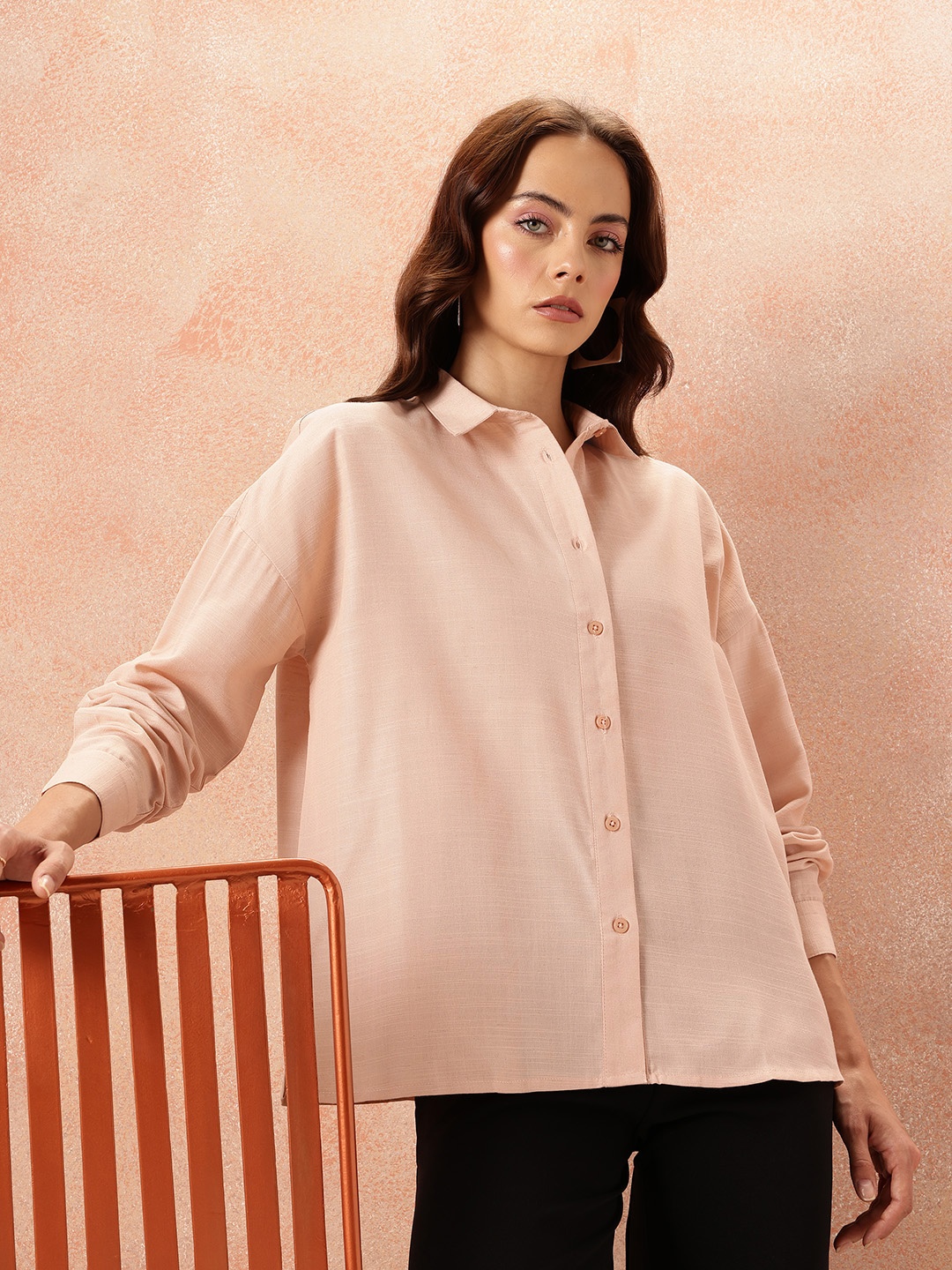 

all about you Relaxed Cotton Casual Shirt, Peach