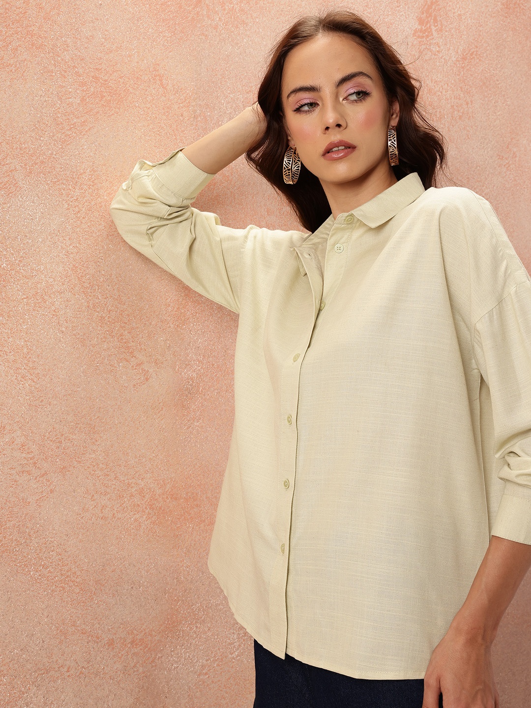 

all about you Relaxed Cotton Casual Shirt, Green