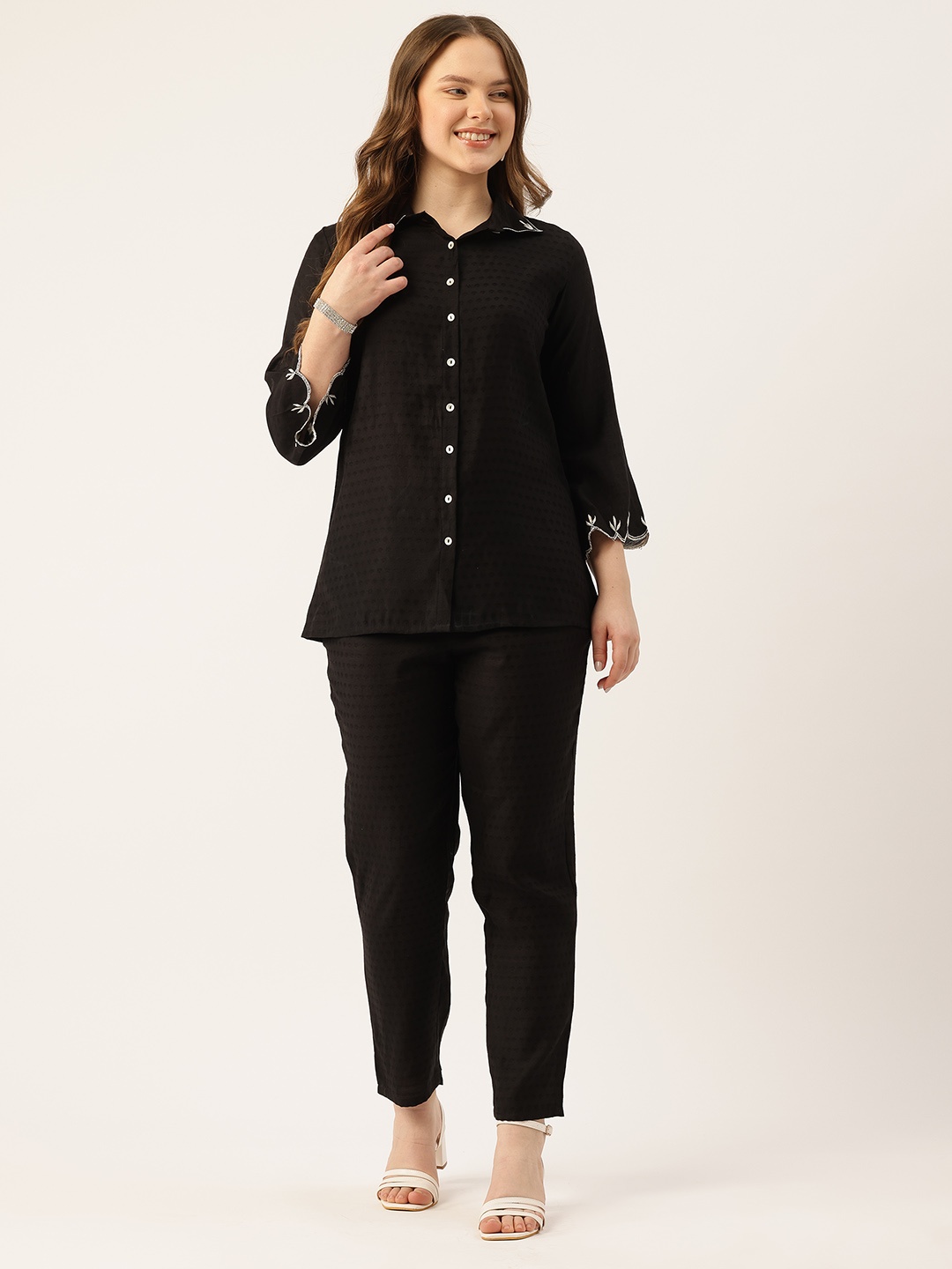 

FERANOID Embroidered Shirt With Trousers, Black